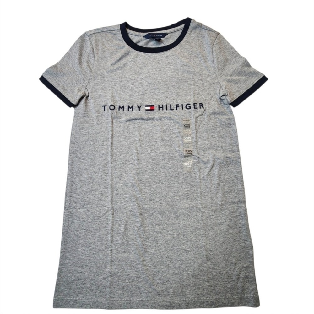 Tommy Hilfiger Women T-shirt Short Sleeve Embroidery Logo Gray Size XXS OEM
